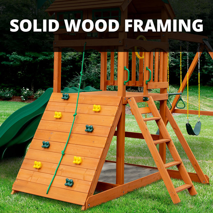 Gorilla Playsets Chateau Tower Swing Set with Wood Roof & Reviews Wayfair